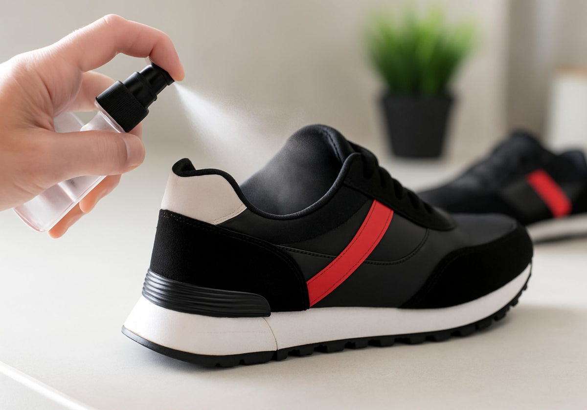 Anwendung eines Schuhdeo-Sprays im Schuh