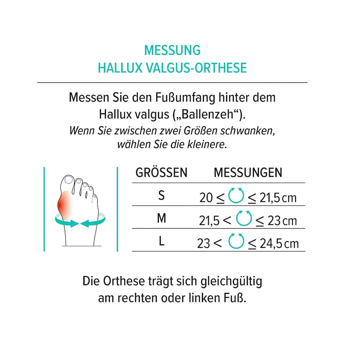 Grössenbestimmung der Hallux Bandage von Epitact