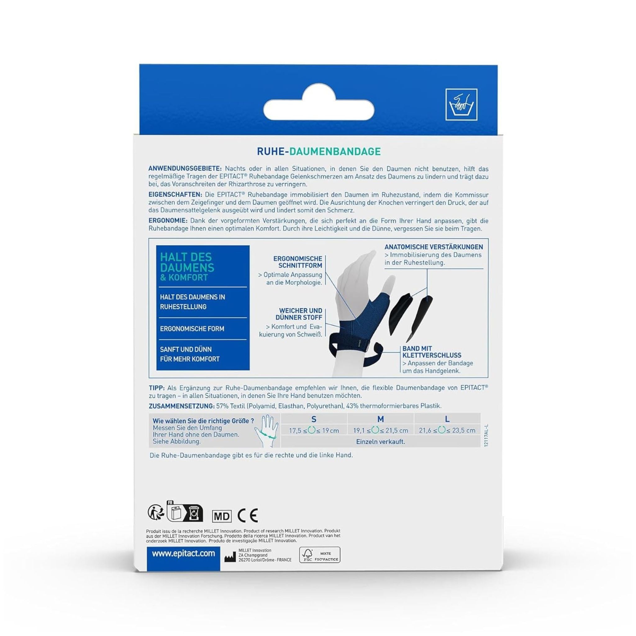 Verpackungsrückseite Ruhe-Daumenbandage